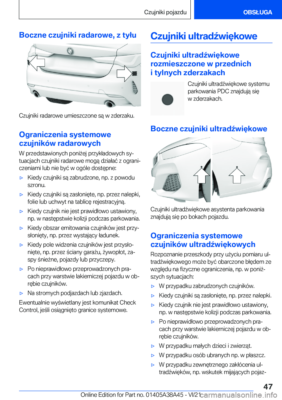 BMW 4 SERIES GRAN COUPE 2022  Instrukcja obsługi (in Polish) �B�o�c�z�n�e��c�z�u�j�n�i�k�i��r�a�d�a�r�o�w�e�,��z��t�y�ł�u
�C�z�u�j�n�i�k�i��r�a�d�a�r�o�w�e��u�m�i�e�s�z�c�z�o�n�e��s�