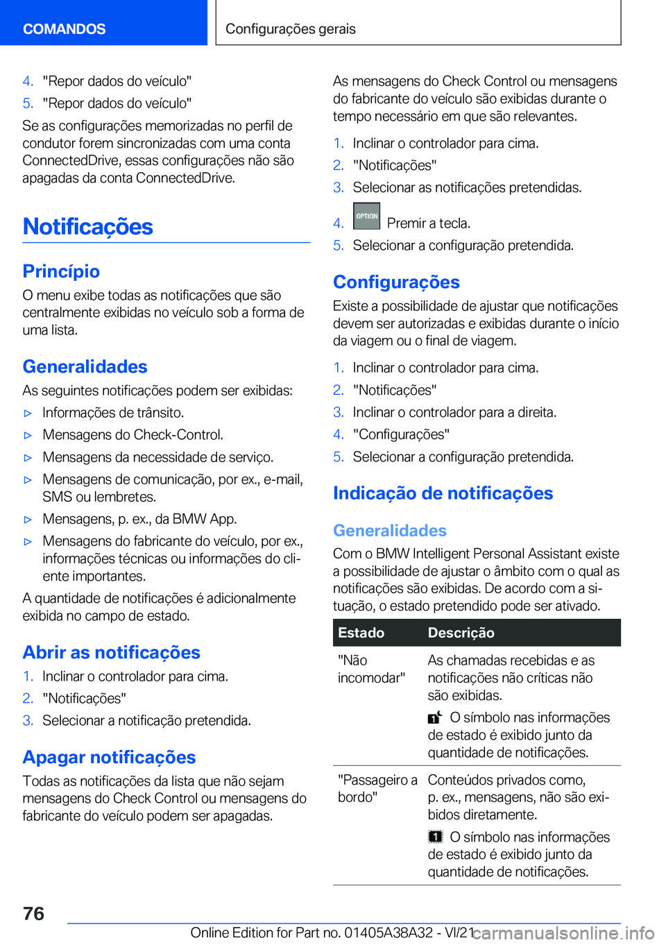 BMW 4 SERIES GRAN COUPE 2022  Manual do condutor (in Portuguese) �4�.��R�e�p�o�r��d�a�d�o�s��d�o��v�e�