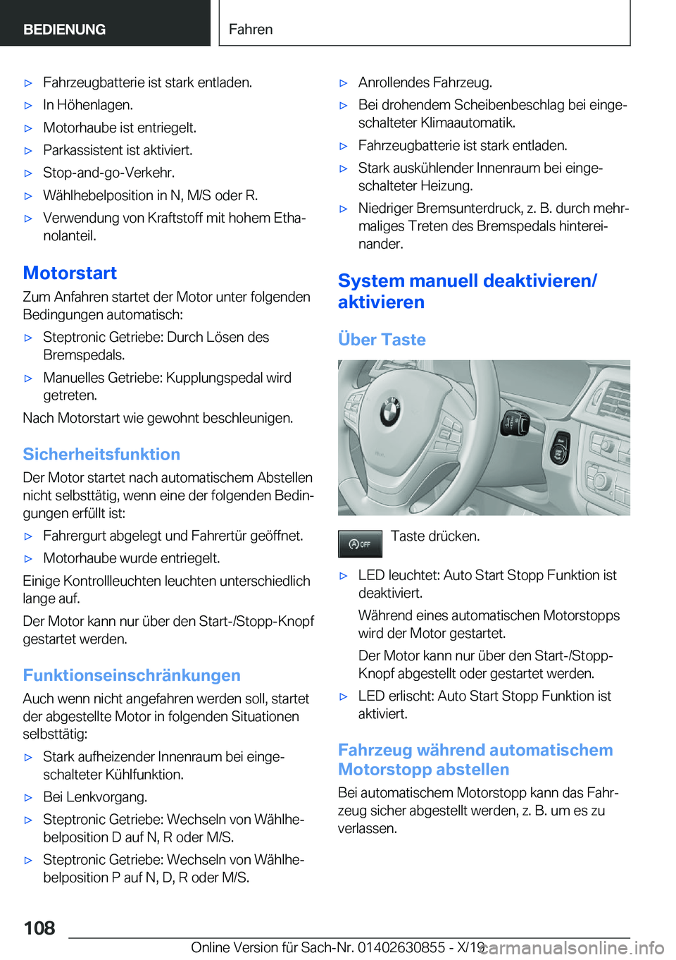 BMW 4 SERIES GRAN COUPE 2020  Betriebsanleitungen (in German) x�F�a�h�r�z�e�u�g�b�a�t�t�e�r�i�e��i�s�t��s�t�a�r�k��e�n�t�l�a�d�e�n�.x�I�n��H�