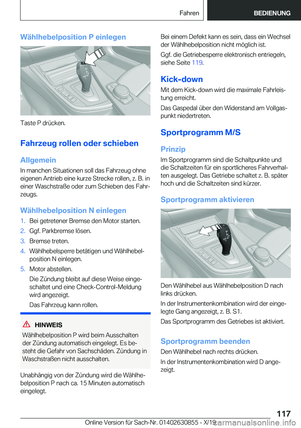 BMW 4 SERIES GRAN COUPE 2020  Betriebsanleitungen (in German) �W�