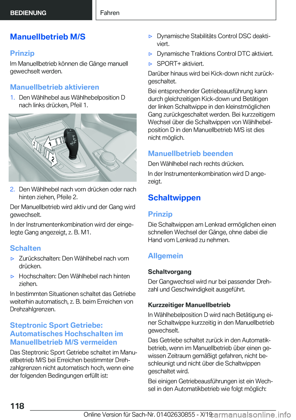 BMW 4 SERIES GRAN COUPE 2020  Betriebsanleitungen (in German) �M�a�n�u�e�l�l�b�e�t�r�i�e�b��M�/�S�P�r�i�n�z�i�p
�I�m��M�a�n�u�e�l�l�b�e�t�r�i�e�b��k�