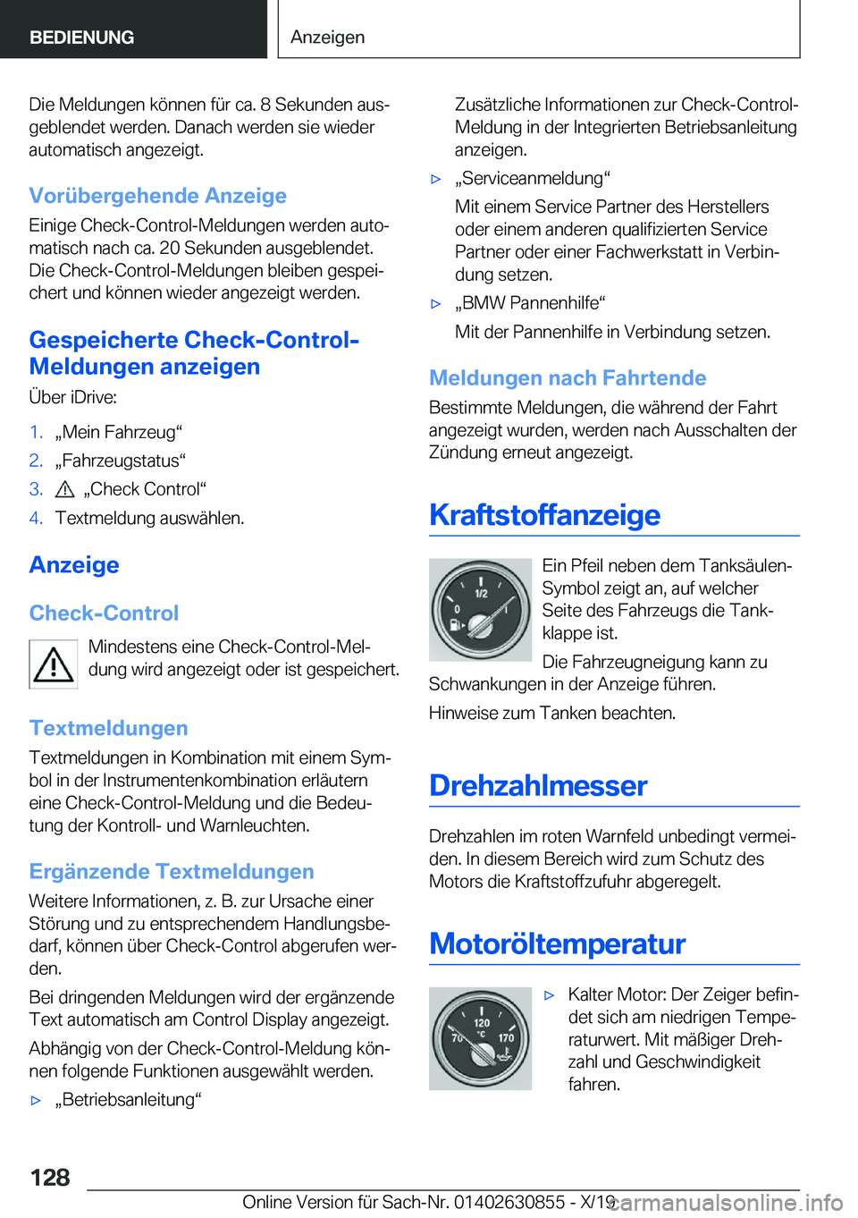 BMW 4 SERIES GRAN COUPE 2020  Betriebsanleitungen (in German) �D�i�e��M�e�l�d�u�n�g�e�n��k�