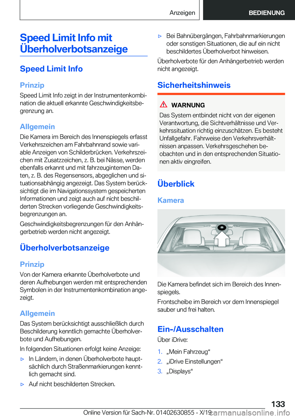 BMW 4 SERIES GRAN COUPE 2020  Betriebsanleitungen (in German) �S�p�e�e�d��L�i�m�i�t��I�n�f�o��m�i�t�
