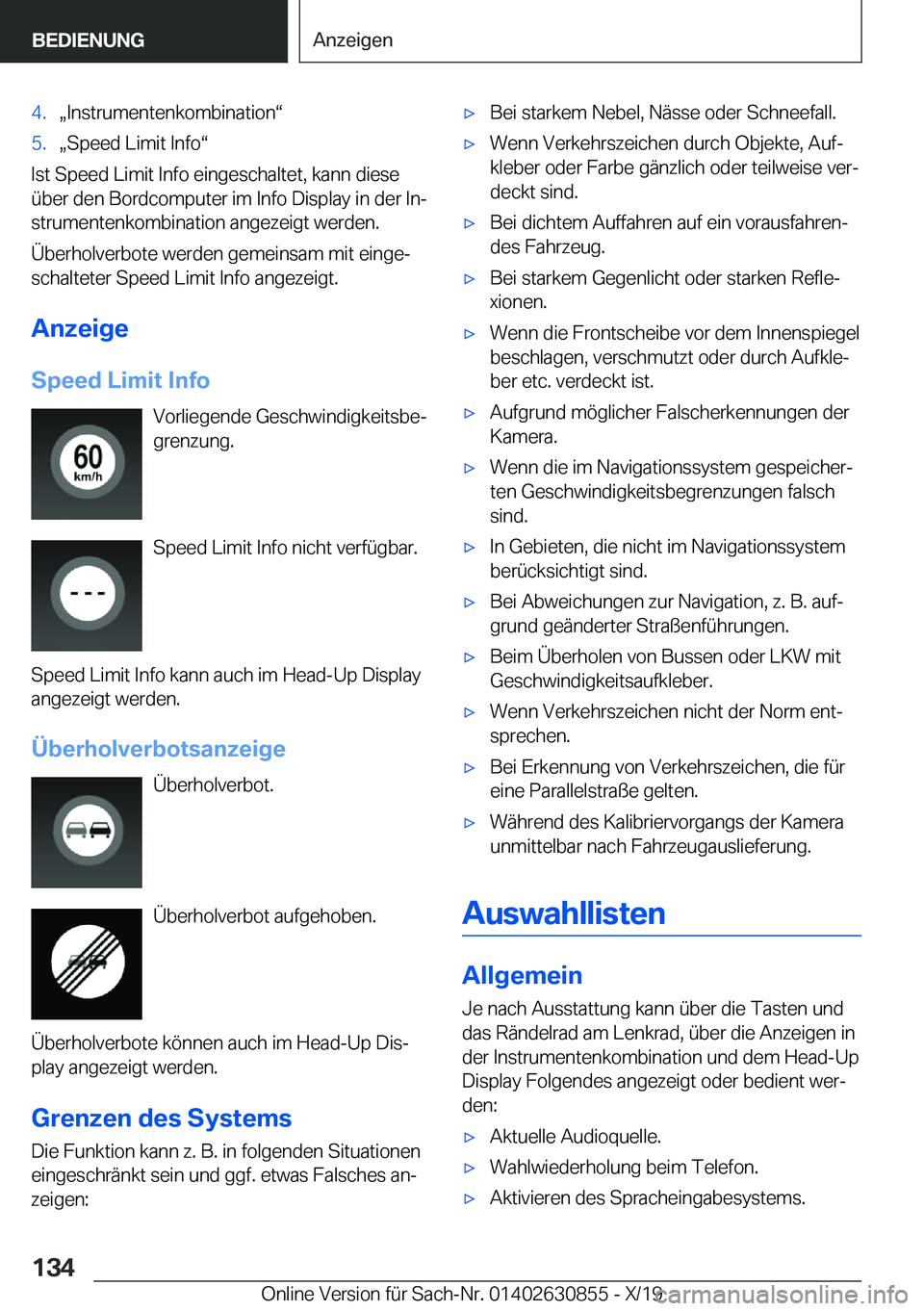 BMW 4 SERIES GRAN COUPE 2020  Betriebsanleitungen (in German) �4�.x�I�n�s�t�r�u�m�e�n�t�e�n�k�o�m�b�i�n�a�t�i�o�nv�5�.x�S�p�e�e�d��L�i�m�i�t��I�n�f�ov
�I�s�t��S�p�e�e�d��L�i�m�i�t��I�n�f�o��e�i�n�g�e�s�c�h�a�l�t�e�t�,��k�a�n�n��d�i�e�s�e�