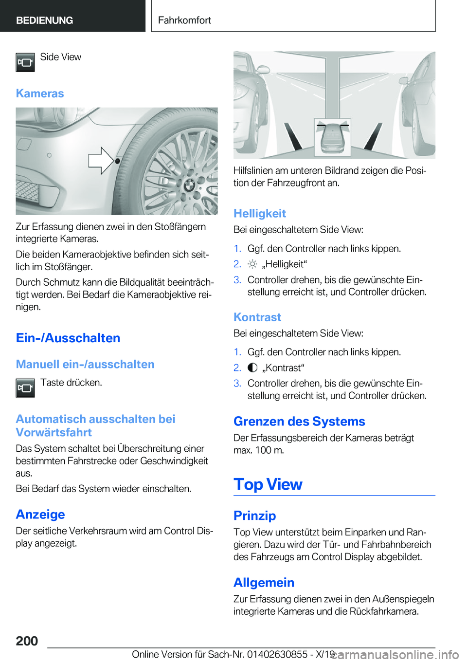 BMW 4 SERIES GRAN COUPE 2020  Betriebsanleitungen (in German) �S�i�d�e��V�i�e�w
�K�a�m�e�r�a�s
�Z�u�r��E�r�f�a�s�s�u�n�g��d�i�e�n�e�n��z�w�e�i��i�n��d�e�n��S�t�o�