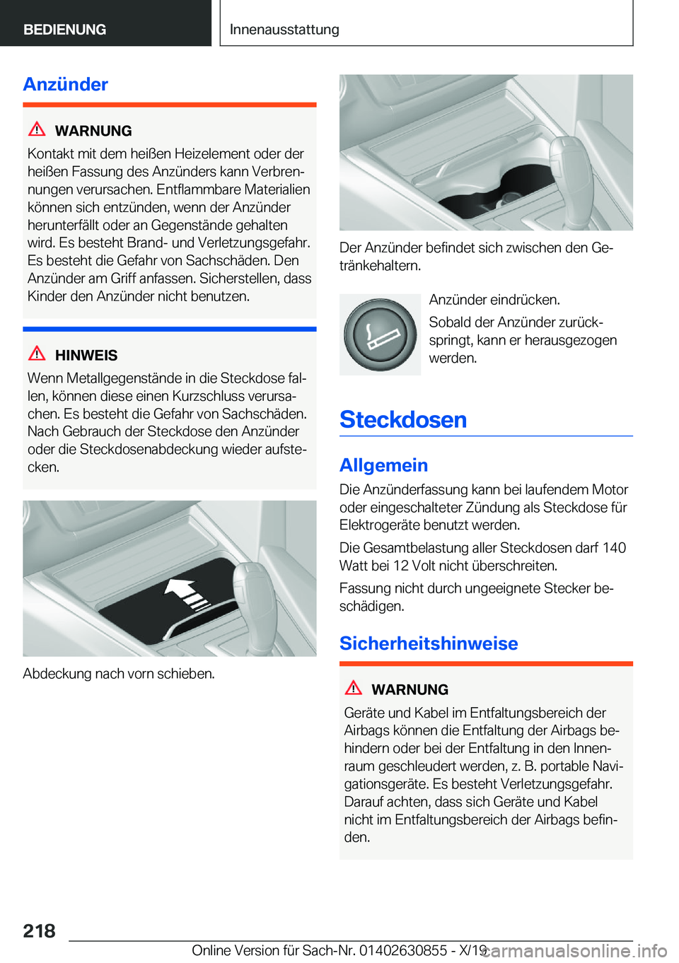 BMW 4 SERIES GRAN COUPE 2020  Betriebsanleitungen (in German) �A�n�z�