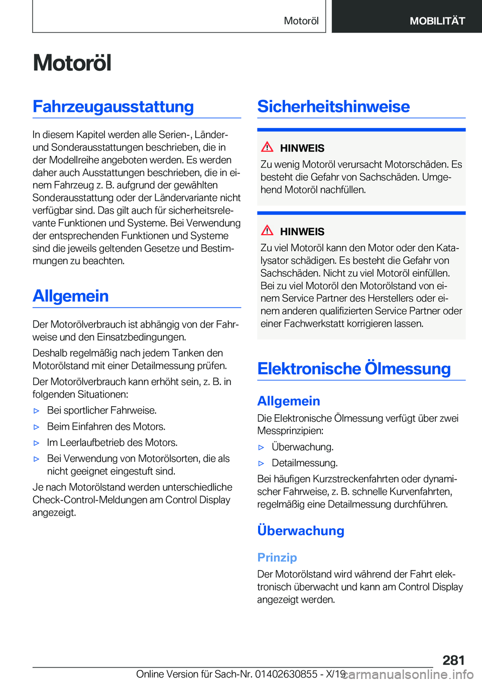 BMW 4 SERIES GRAN COUPE 2020  Betriebsanleitungen (in German) �M�o�t�o�r�