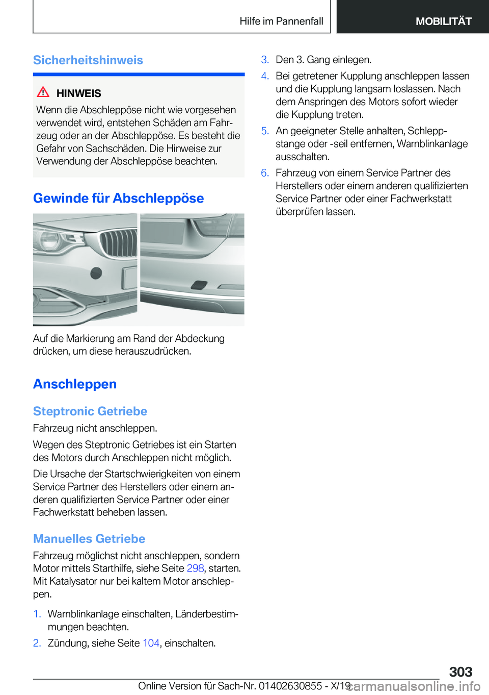 BMW 4 SERIES GRAN COUPE 2020  Betriebsanleitungen (in German) �S�i�c�h�e�r�h�e�i�t�s�h�i�n�w�e�i�s
�H�I�N�W�E�I�S
�W�e�n�n��d�i�e��A�b�s�c�h�l�e�p�p�