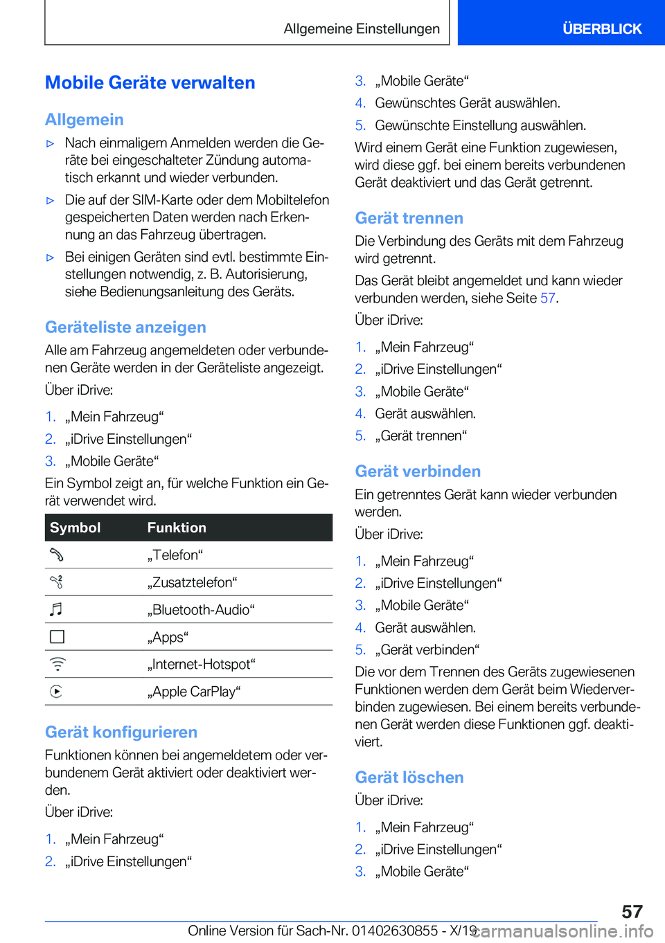 BMW 4 SERIES GRAN COUPE 2020  Betriebsanleitungen (in German) �M�o�b�i�l�e��G�e�r�
