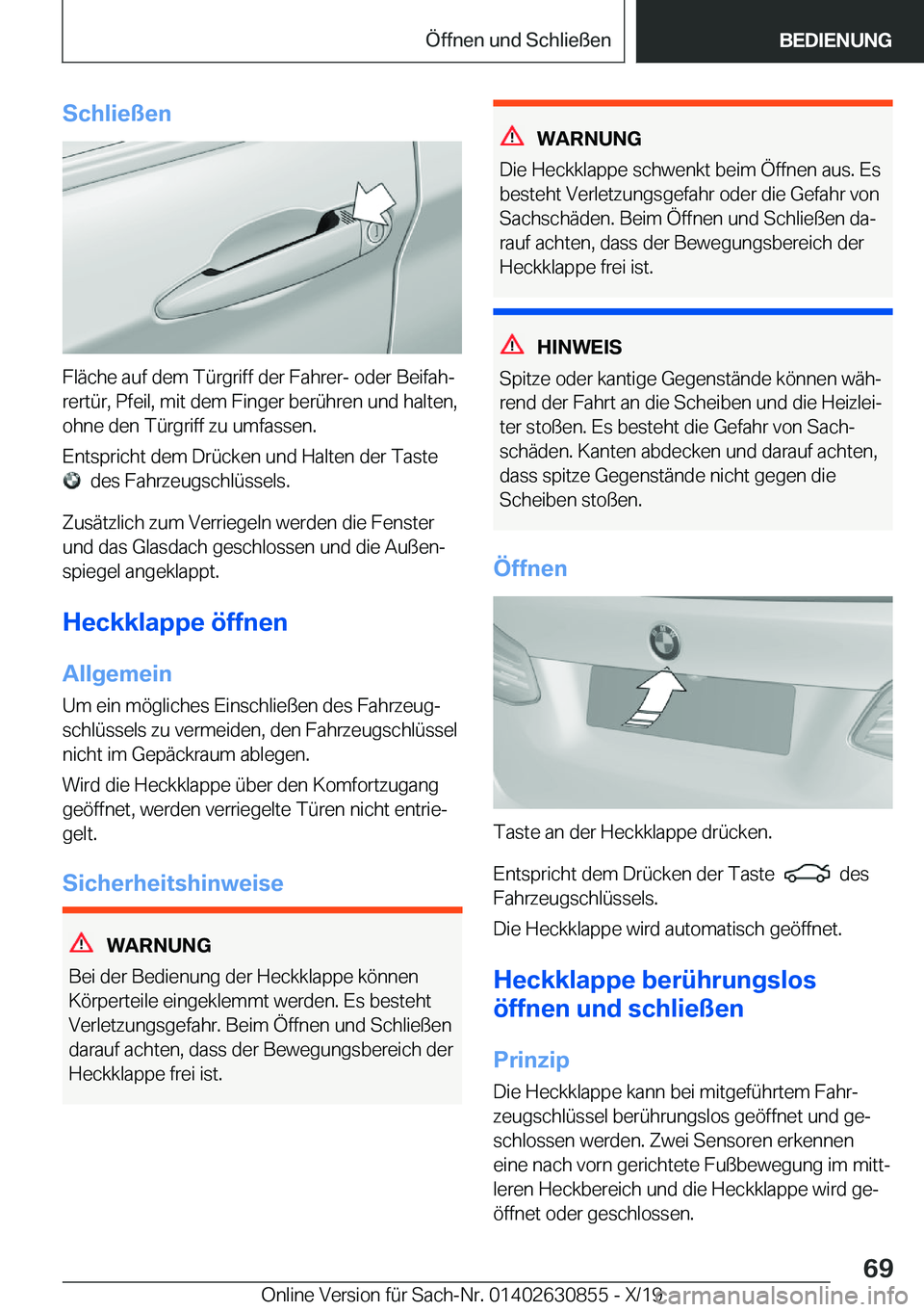BMW 4 SERIES GRAN COUPE 2020  Betriebsanleitungen (in German) �S�c�h�l�i�e�