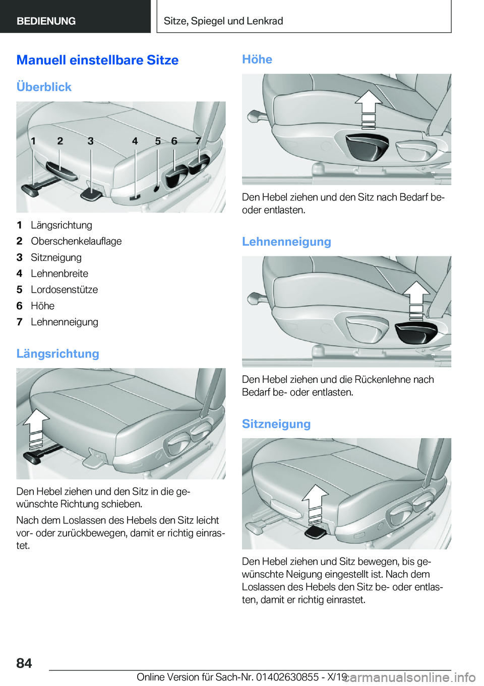 BMW 4 SERIES GRAN COUPE 2020  Betriebsanleitungen (in German) �M�a�n�u�e�l�l��e�i�n�s�t�e�l�l�b�a�r�e��S�i�t�z�e
�