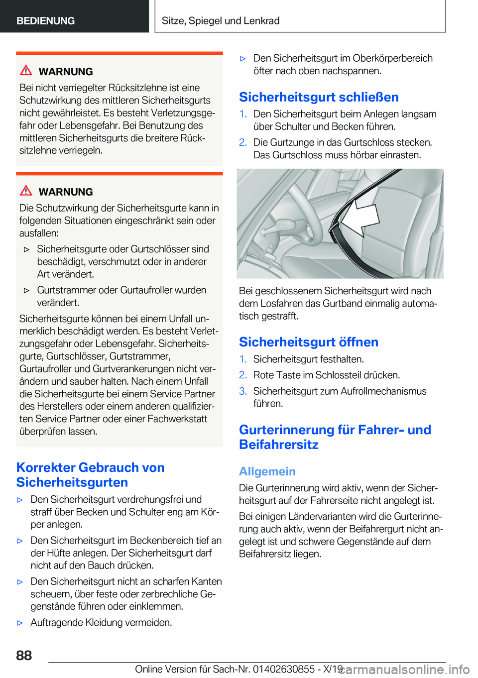 BMW 4 SERIES GRAN COUPE 2020  Betriebsanleitungen (in German) �W�A�R�N�U�N�G
�B�e�i��n�i�c�h�t��v�e�r�r�i�e�g�e�l�t�e�r��R�