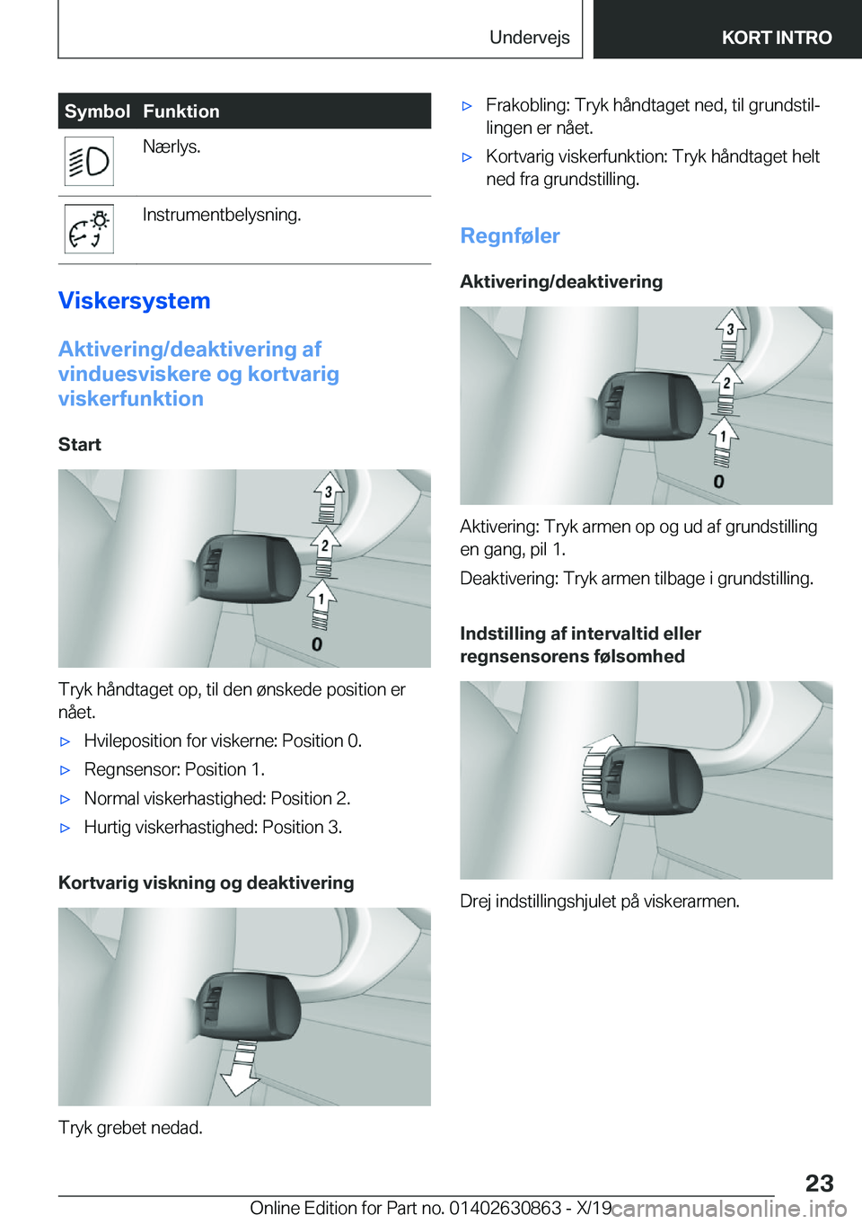 BMW 4 SERIES GRAN COUPE 2020  InstruktionsbØger (in Danish) �S�y�m�b�o�l�F�u�n�k�t�i�o�n�N�æ�r�l�y�s�.�I�n�s�t�r�u�m�e�n�t�b�e�l�y�s�n�i�n�g�.
�V�i�s�k�e�r�s�y�s�t�e�m
�A�k�t�i�v�e�r�i�n�g�/�d�e�a�k�t�i�v�e�r�i�n�g��a�f
�v�i�n�d�u�e�s�v�i�s�k�e�r�e��o�g��k
