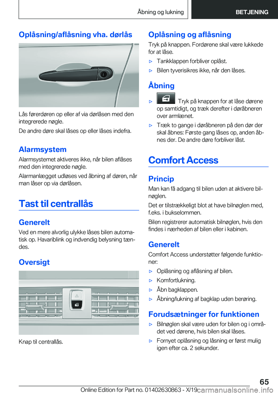 BMW 4 SERIES GRAN COUPE 2020  InstruktionsbØger (in Danish) �O�p�l�å�s�n�i�n�g�/�a�f�l�å�s�n�i�n�g��v�h�a�.��d�
