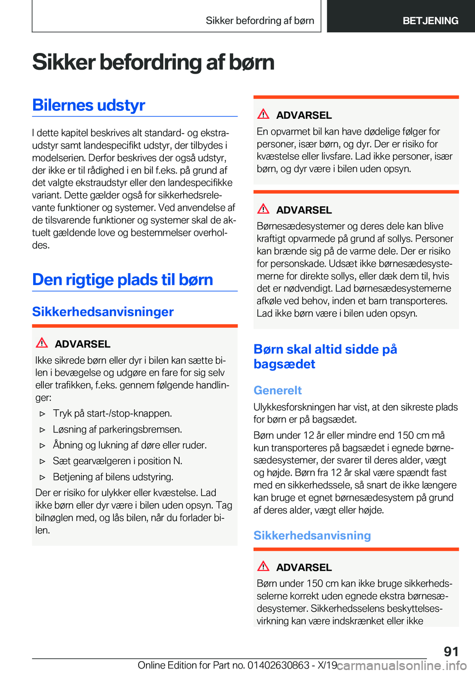 BMW 4 SERIES GRAN COUPE 2020  InstruktionsbØger (in Danish) �S�i�k�k�e�r��b�e�f�o�r�d�r�i�n�g��a�f��b�