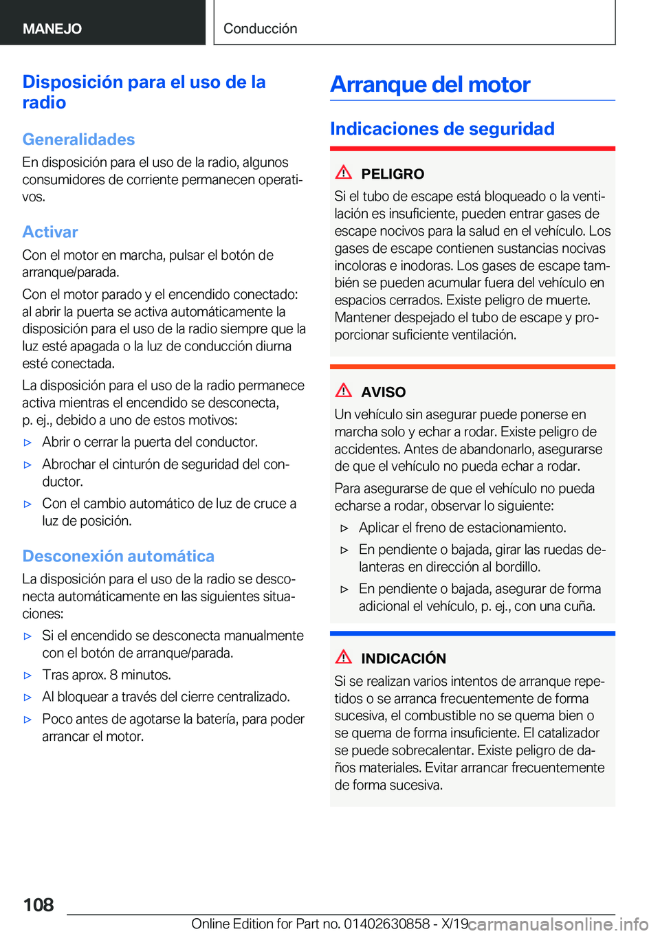 BMW 4 SERIES GRAN COUPE 2020  Manuales de Empleo (in Spanish) �D�i�s�p�o�s�i�c�i�