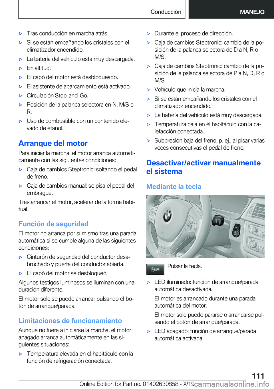 BMW 4 SERIES GRAN COUPE 2020  Manuales de Empleo (in Spanish) x�T�r�a�s��c�o�n�d�u�c�c�i�