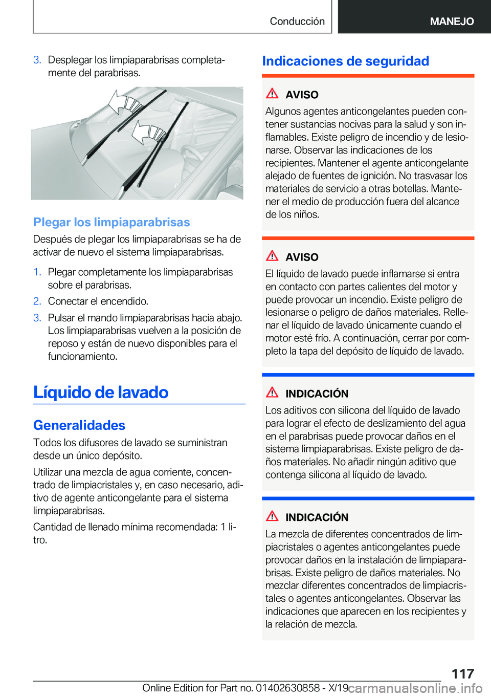 BMW 4 SERIES GRAN COUPE 2020  Manuales de Empleo (in Spanish) �3�.�D�e�s�p�l�e�g�a�r��l�o�s��l�i�m�p�i�a�p�a�r�a�b�r�i�s�a�s��c�o�m�p�l�e�t�aª�m�e�n�t�e��d�e�l��p�a�r�a�b�r�i�s�a�s�.
�P�l�e�g�a�r��l�o�s��l�i�m�p�i�a�p�a�r�a�b�r�i�s�a�s
�D�e�s�p�u�