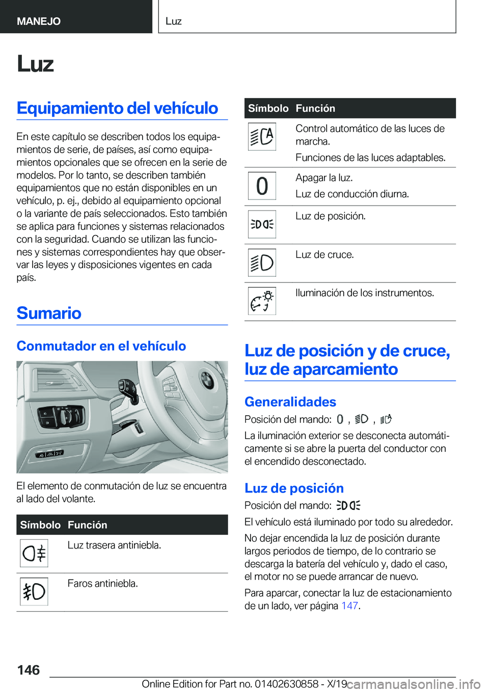 BMW 4 SERIES GRAN COUPE 2020  Manuales de Empleo (in Spanish) �L�u�z�E�q�u�i�p�a�m�i�e�n�t�o��d�e�l��v�e�h�
