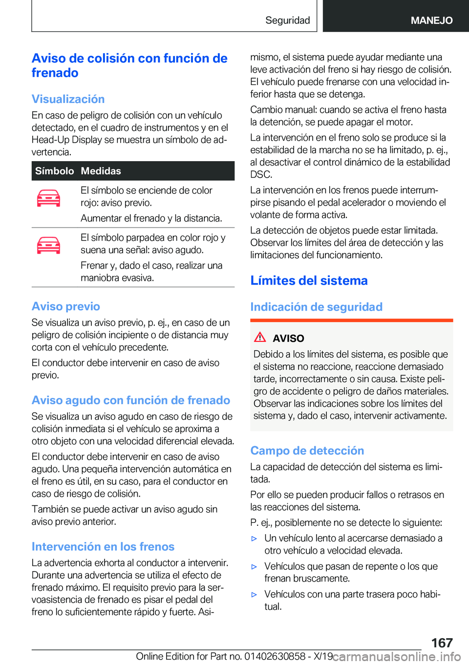 BMW 4 SERIES GRAN COUPE 2020  Manuales de Empleo (in Spanish) �A�v�i�s�o��d�e��c�o�l�i�s�i�