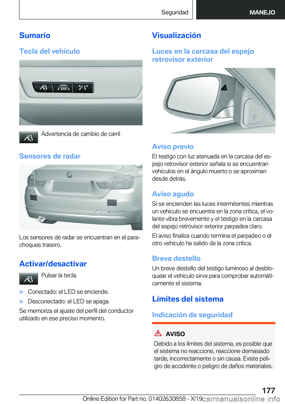BMW 4 SERIES GRAN COUPE 2020  Manuales de Empleo (in Spanish) �S�u�m�a�r�i�o�T�e�c�l�a��d�e�l��v�e�h�