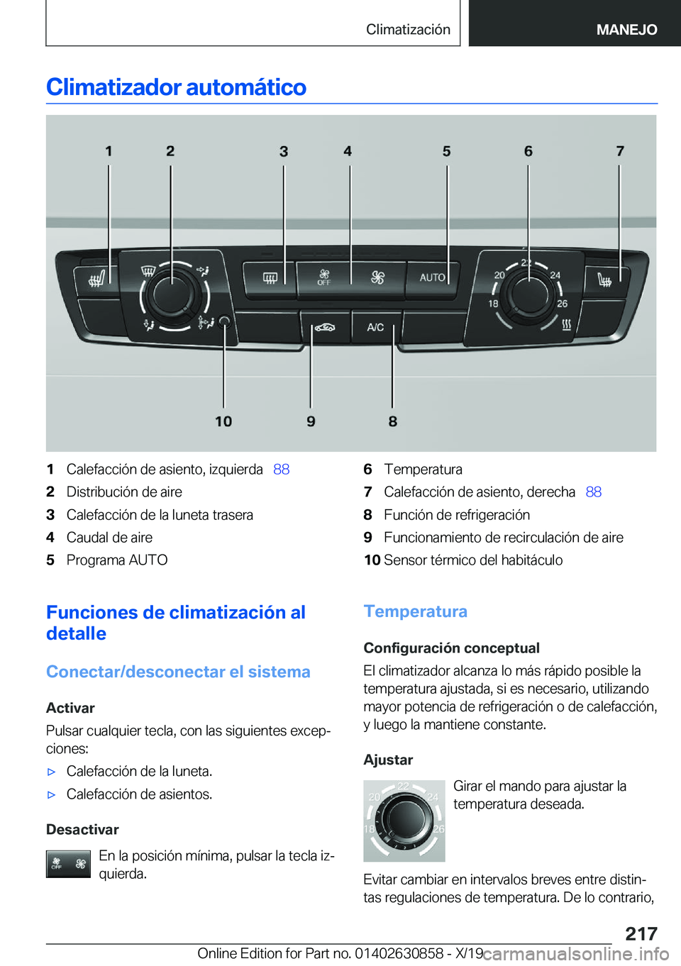 BMW 4 SERIES GRAN COUPE 2020  Manuales de Empleo (in Spanish) �C�l�i�m�a�t�i�z�a�d�o�r��a�u�t�o�m�