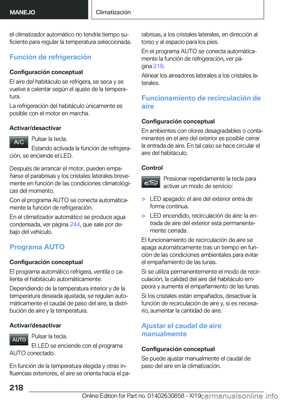 BMW 4 SERIES GRAN COUPE 2020  Manuales de Empleo (in Spanish) �e�l��c�l�i�m�a�t�i�z�a�d�o�r��a�u�t�o�m�