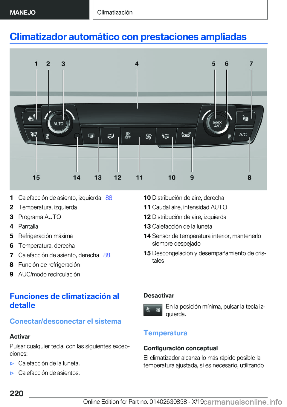 BMW 4 SERIES GRAN COUPE 2020  Manuales de Empleo (in Spanish) �C�l�i�m�a�t�i�z�a�d�o�r��a�u�t�o�m�