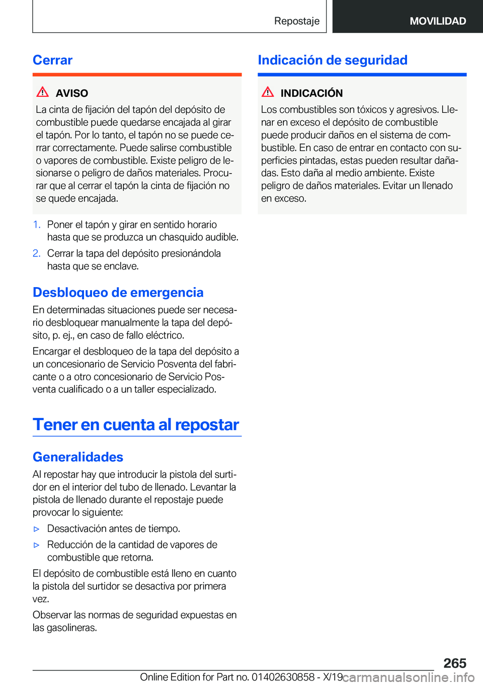 BMW 4 SERIES GRAN COUPE 2020  Manuales de Empleo (in Spanish) �C�e�r�r�a�r
�A�V�I�S�O
�L�a��c�i�n�t�a��d�e��f�i�j�a�c�i�