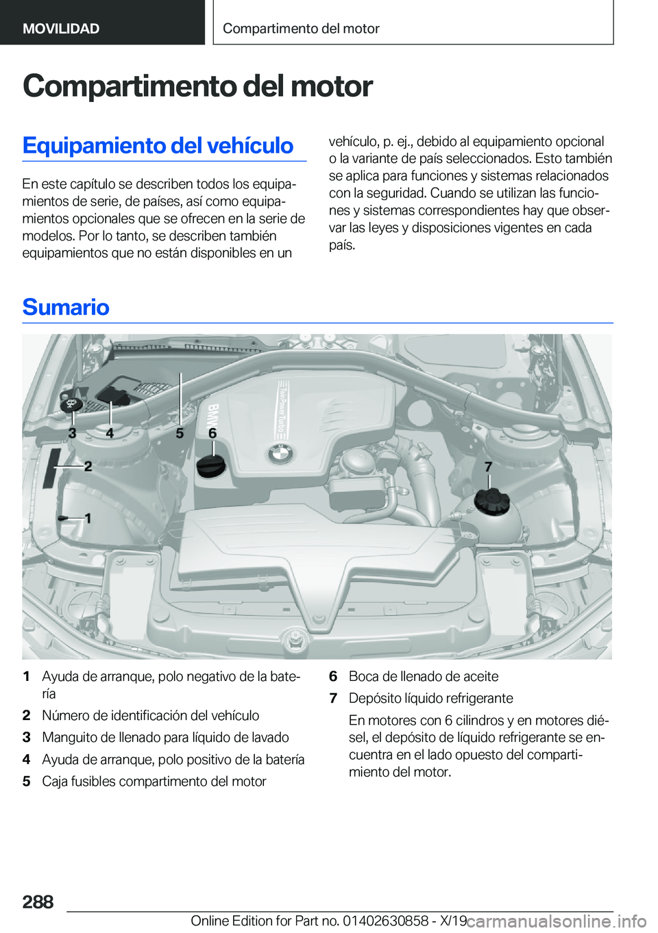 BMW 4 SERIES GRAN COUPE 2020  Manuales de Empleo (in Spanish) �C�o�m�p�a�r�t�i�m�e�n�t�o��d�e�l��m�o�t�o�r�E�q�u�i�p�a�m�i�e�n�t�o��d�e�l��v�e�h�