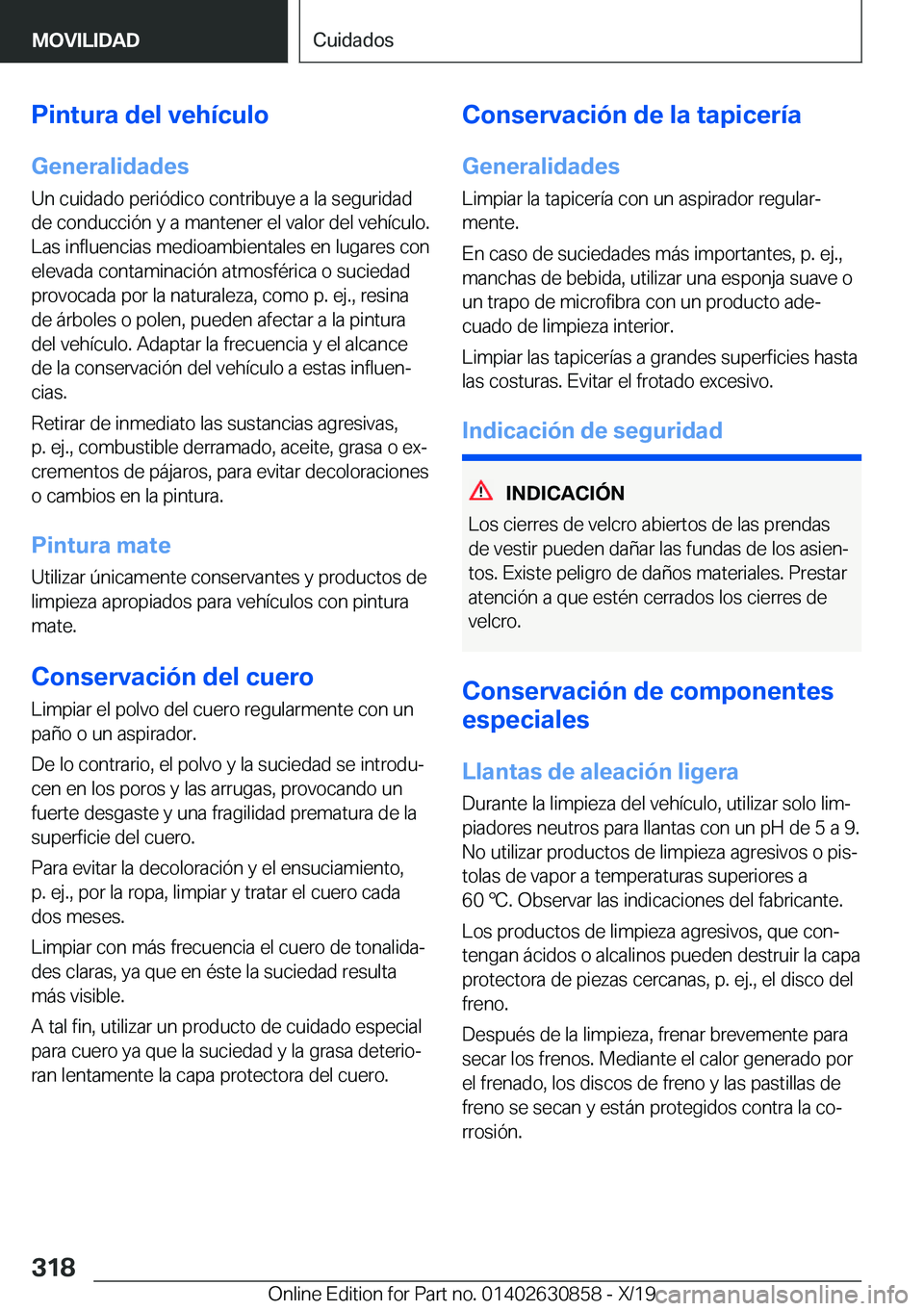 BMW 4 SERIES GRAN COUPE 2020  Manuales de Empleo (in Spanish) �P�i�n�t�u�r�a��d�e�l��v�e�h�