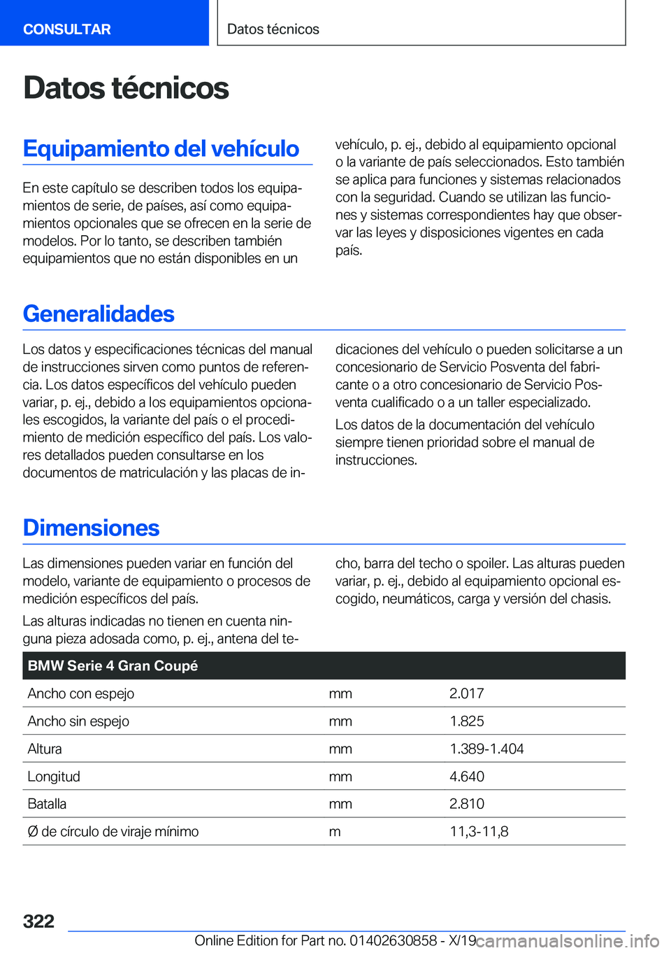 BMW 4 SERIES GRAN COUPE 2020  Manuales de Empleo (in Spanish) �D�a�t�o�s��t�