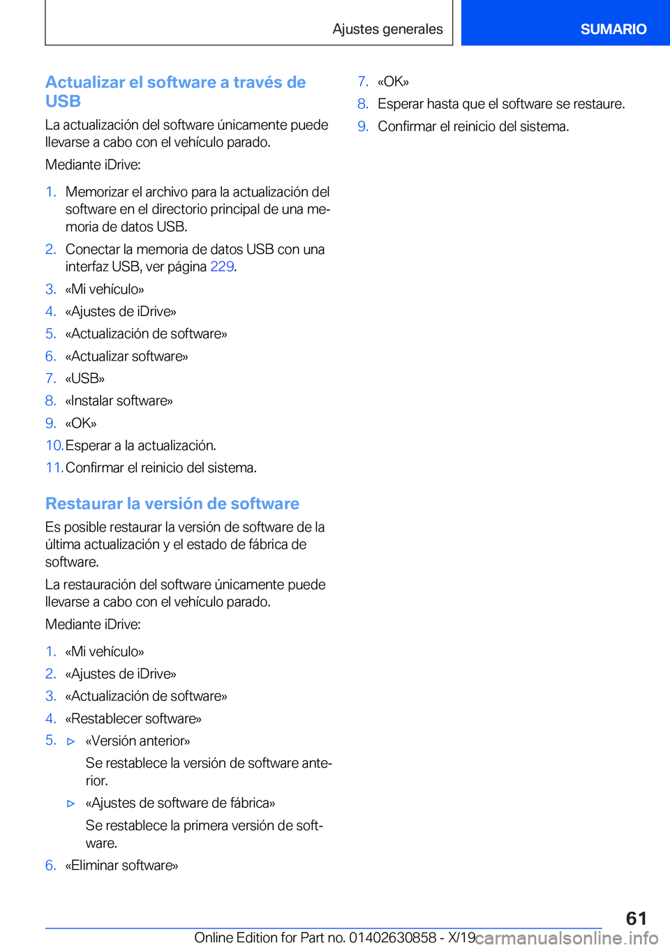 BMW 4 SERIES GRAN COUPE 2020  Manuales de Empleo (in Spanish) �A�c�t�u�a�l�i�z�a�r��e�l��s�o�f�t�w�a�r�e��a��t�r�a�v�