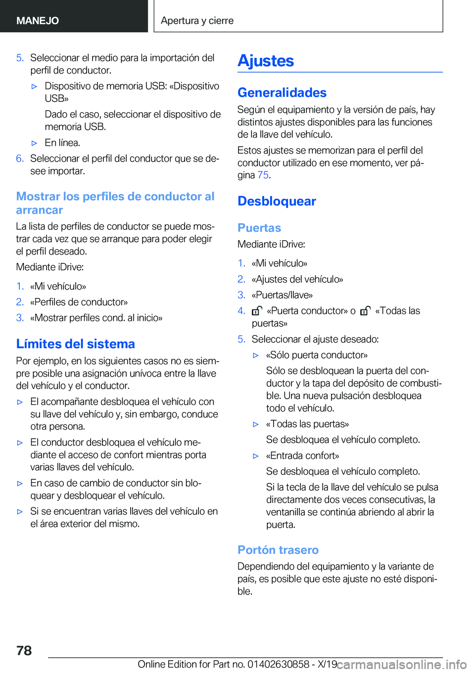 BMW 4 SERIES GRAN COUPE 2020  Manuales de Empleo (in Spanish) �5�.�S�e�l�e�c�c�i�o�n�a�r��e�l��m�e�d�i�o��p�a�r�a��l�a��i�m�p�o�r�t�a�c�i�