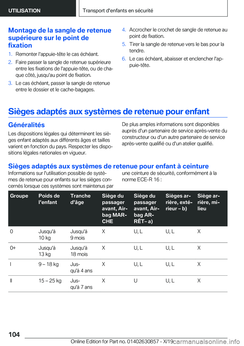 BMW 4 SERIES GRAN COUPE 2020  Notices Demploi (in French) �M�o�n�t�a�g�e��d�e��l�a��s�a�n�g�l�e��d�e��r�e�t�e�n�u�e
�s�u�p�é�r�i�e�u�r�e��s�u�r��l�e��p�o�i�n�t��d�e
�f�i�x�a�t�i�o�n�1�.�R�e�m�o�n�t�e�r��l�'�a�p�p�u�i�e�-�t�ê�t�e��l�e��c�a�s
