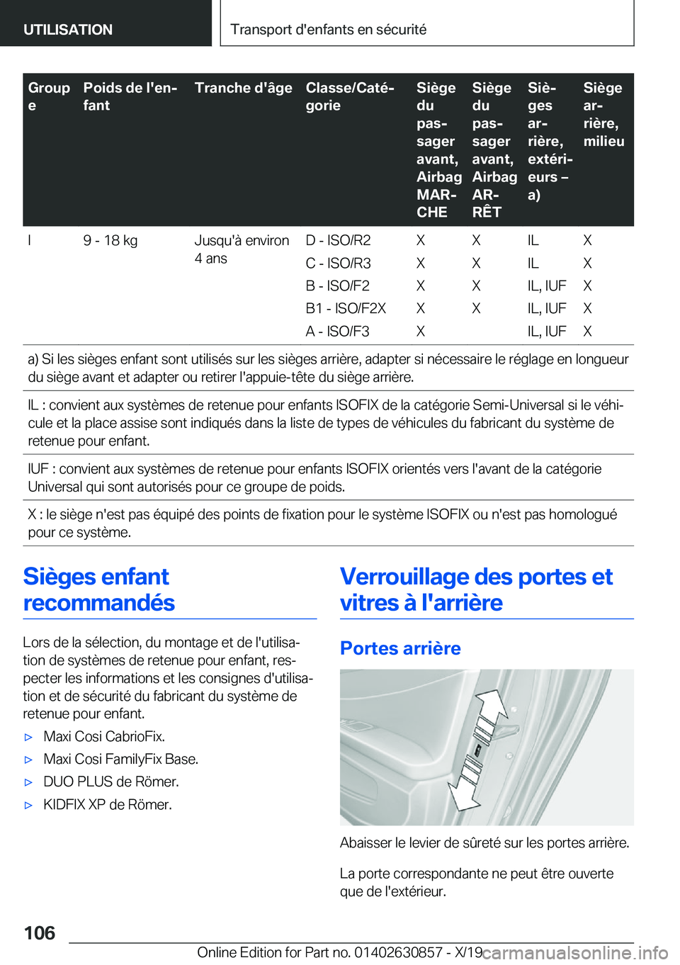 BMW 4 SERIES GRAN COUPE 2020  Notices Demploi (in French) �G�r�o�u�p
�e�P�o�i�d�s��d�e��l�'�e�nj
�f�a�n�t�T�r�a�n�c�h�e��d�'�
