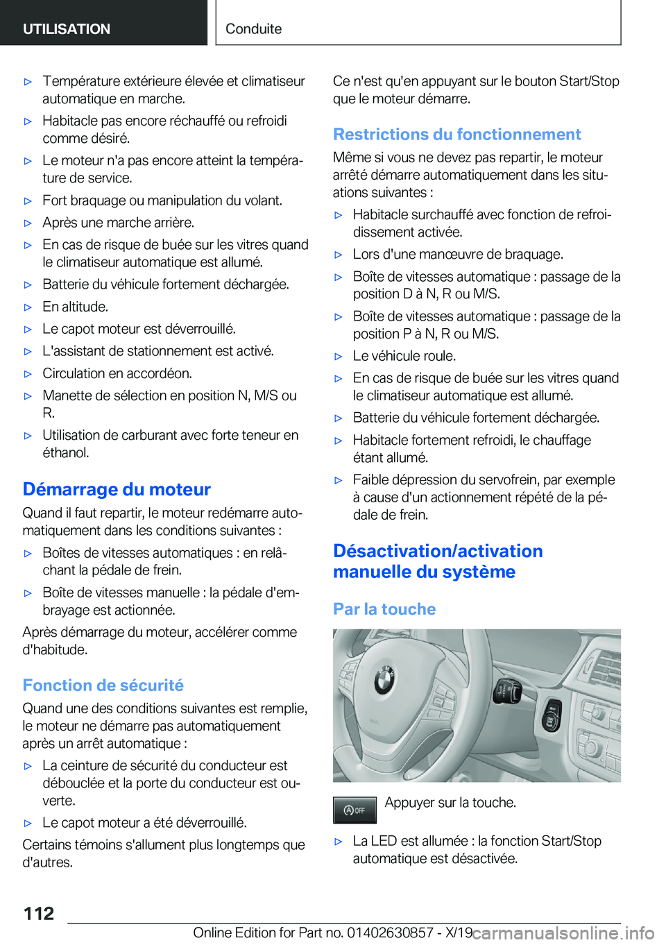 BMW 4 SERIES GRAN COUPE 2020  Notices Demploi (in French) 'x�T�e�m�p�é�r�a�t�u�r�e��e�x�t�é�r�i�e�u�r�e��é�l�e�v�é�e��e�t��c�l�i�m�a�t�i�s�e�u�r
�a�u�t�o�m�a�t�i�q�u�e��e�n��m�a�r�c�h�e�.'x�H�a�b�i�t�a�c�l�e��p�a�s��e�n�c�o�r�e��r�é�c�h