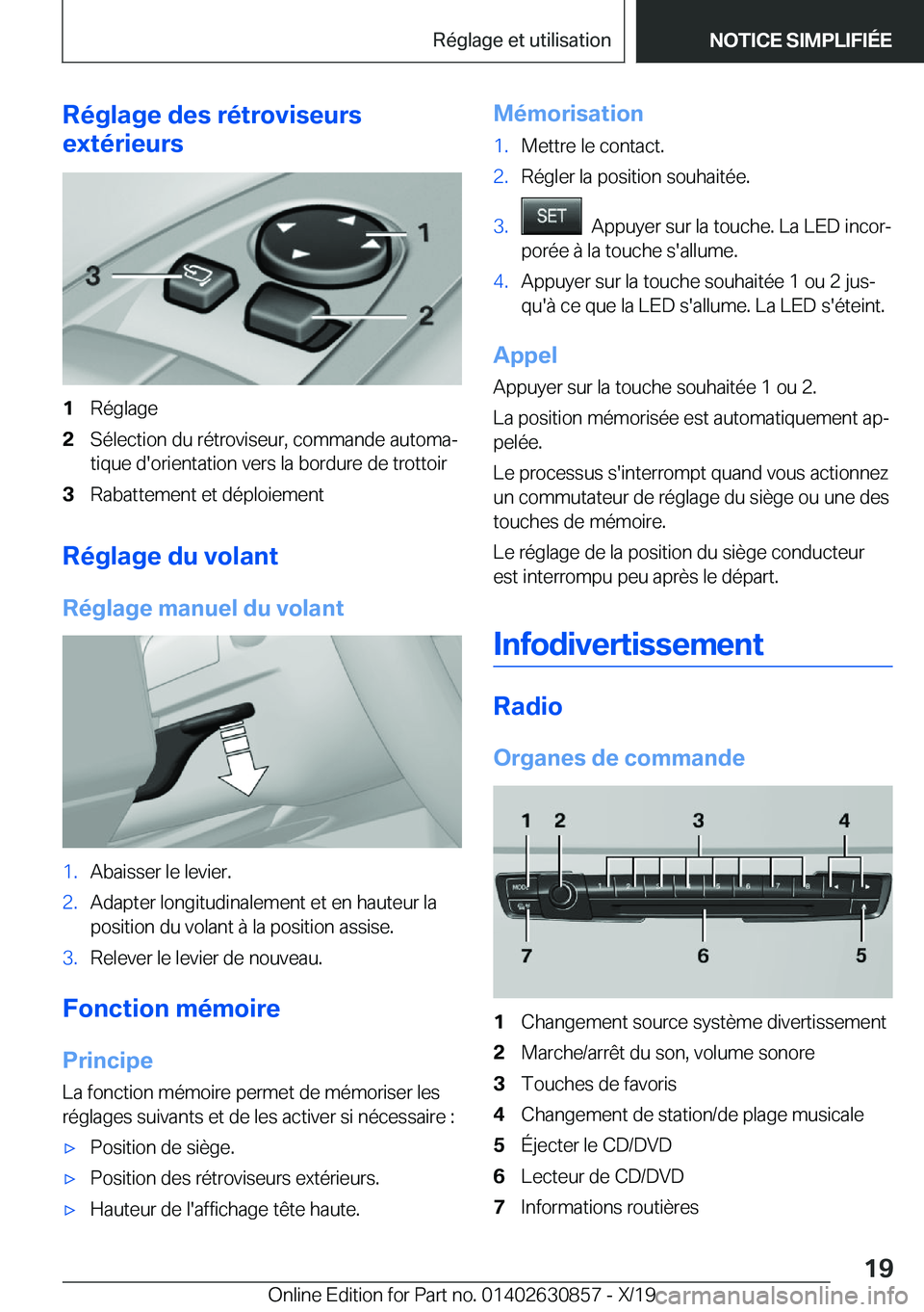 BMW 4 SERIES GRAN COUPE 2020  Notices Demploi (in French) �R�é�g�l�a�g�e��d�e�s��r�é�t�r�o�v�i�s�e�u�r�s
�e�x�t�é�r�i�e�u�r�s�1�R�é�g�l�a�g�e�2�S�é�l�e�c�t�i�o�n��d�u��r�é�t�r�o�v�i�s�e�u�r�,��c�o�m�m�a�n�d�e��a�u�t�o�m�aj
�t�i�q�u�e��d�'�o