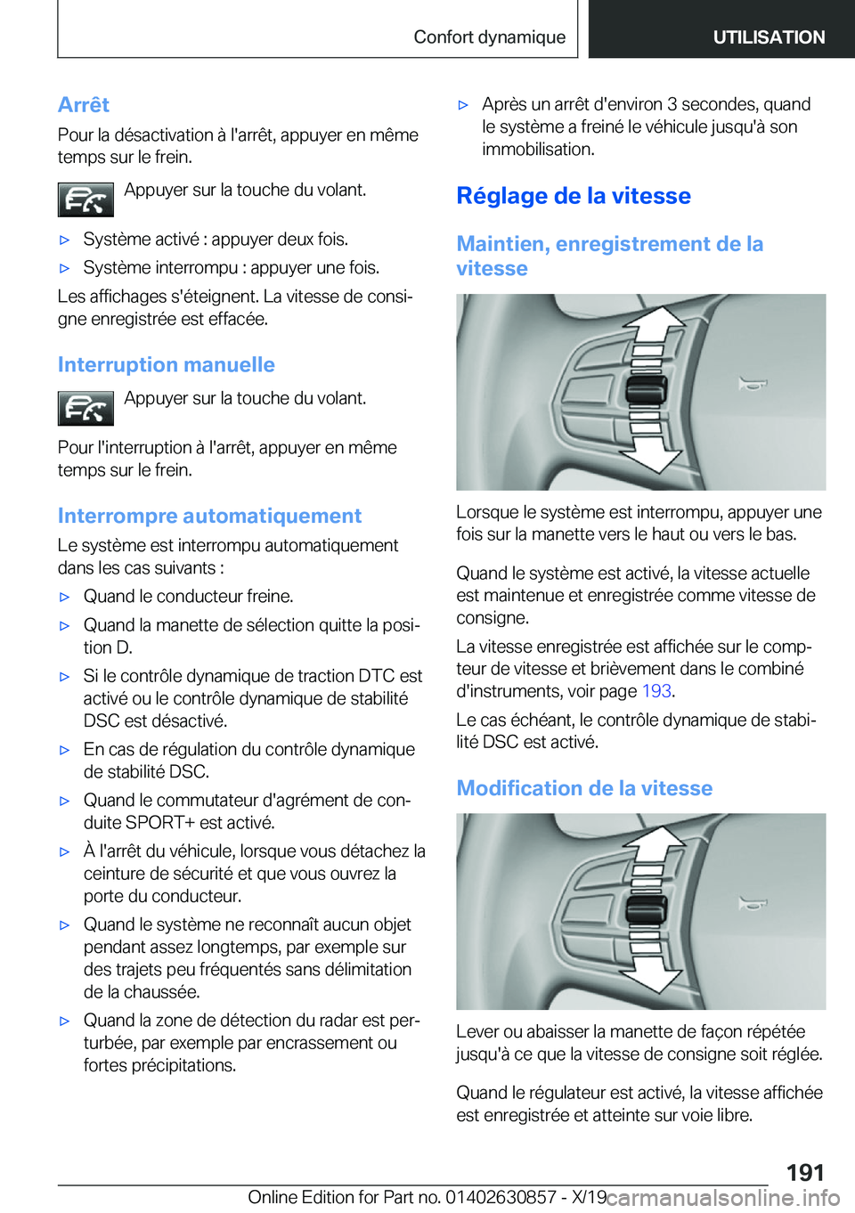 BMW 4 SERIES GRAN COUPE 2020  Notices Demploi (in French) �A�r�r�ê�t�P�o�u�r��l�a��d�é�s�a�c�t�i�v�a�t�i�o�n��