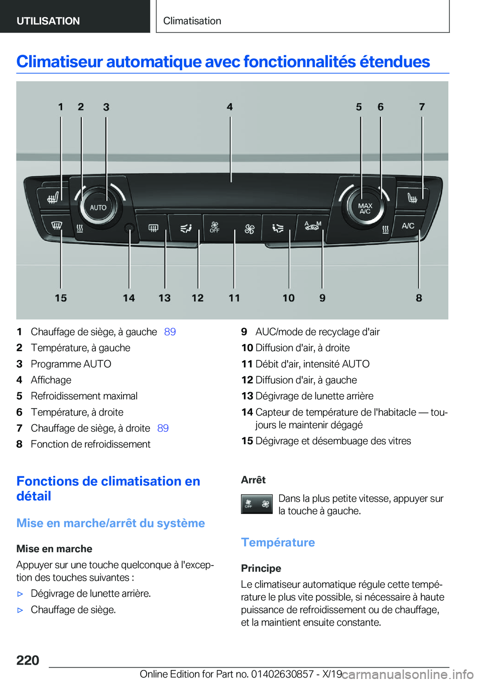 BMW 4 SERIES GRAN COUPE 2020  Notices Demploi (in French) �C�l�i�m�a�t�i�s�e�u�r��a�u�t�o�m�a�t�i�q�u�e��a�v�e�c��f�o�n�c�t�i�o�n�n�a�l�i�t�é�s��é�t�e�n�d�u�e�s�1�C�h�a�u�f�f�a�g�e��d�e��s�i�è�g�e�,��