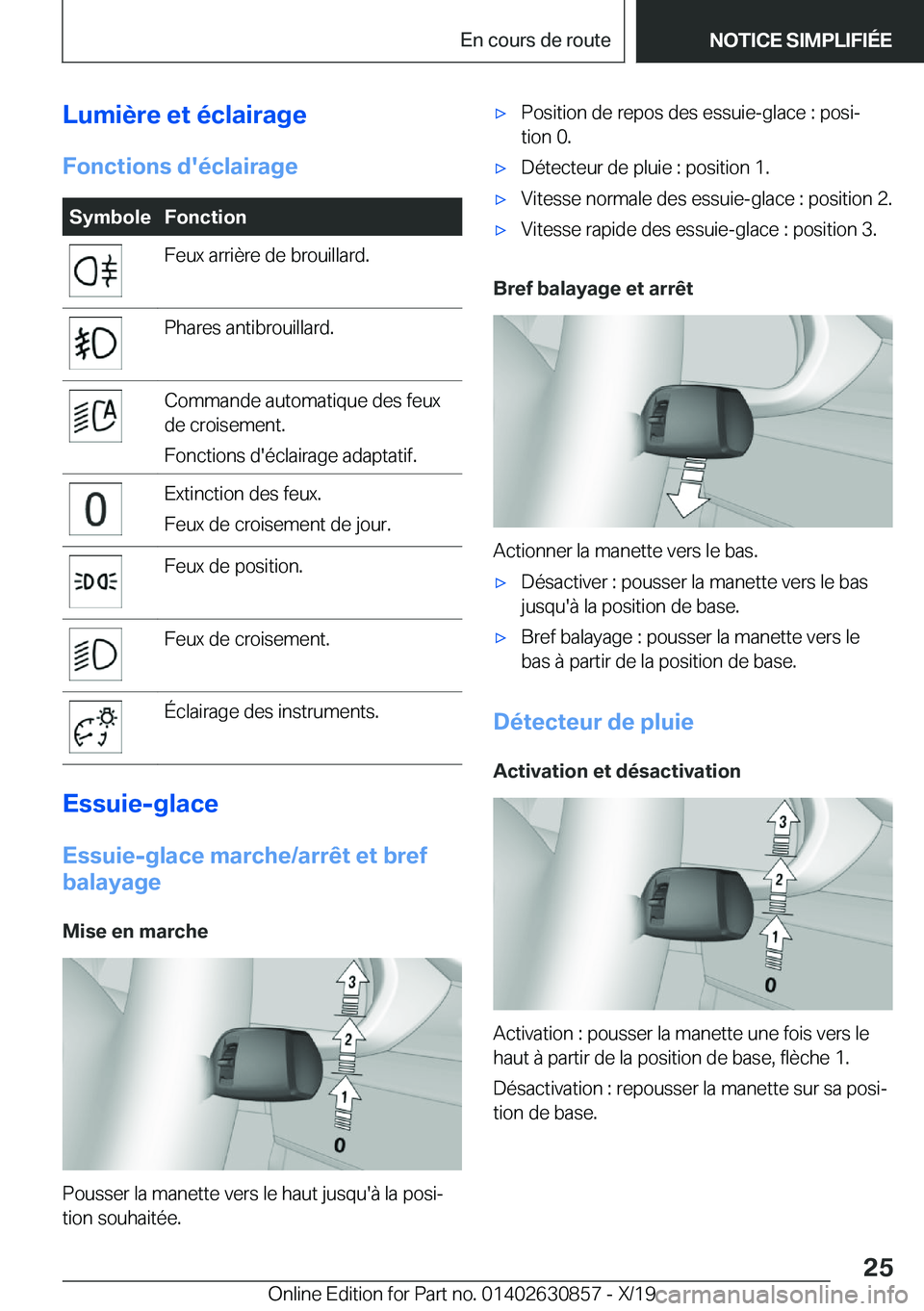 BMW 4 SERIES GRAN COUPE 2020  Notices Demploi (in French) �L�u�m�i�è�r�e��e�t��é�c�l�a�i�r�a�g�e�F�o�n�c�t�i�o�n�s��d�'�é�c�l�a�i�r�a�g�e�S�y�m�b�o�l�e�F�o�n�c�t�i�o�n�F�e�u�x��a�r�r�i�è�r�e��d�e��b�r�o�u�i�l�l�a�r�d�.�P�h�a�r�e�s��a�n�t�i�b�r