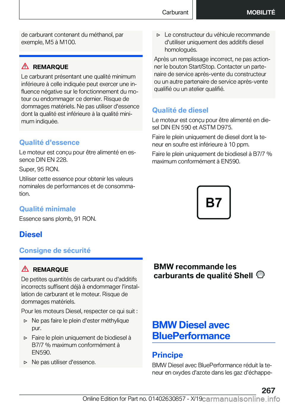 BMW 4 SERIES GRAN COUPE 2020  Notices Demploi (in French) �d�e��c�a�r�b�u�r�a�n�t��c�o�n�t�e�n�a�n�t��d�u��m�é�t�h�a�n�o�l�,��p�a�r�e�x�e�m�p�l�e�,��M�5��