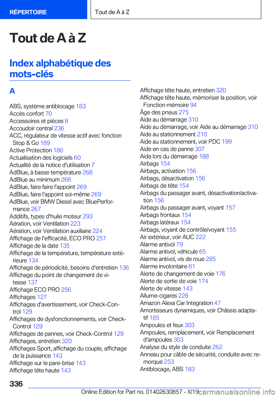 BMW 4 SERIES GRAN COUPE 2020  Notices Demploi (in French) �T�o�u�t��d�e��A��