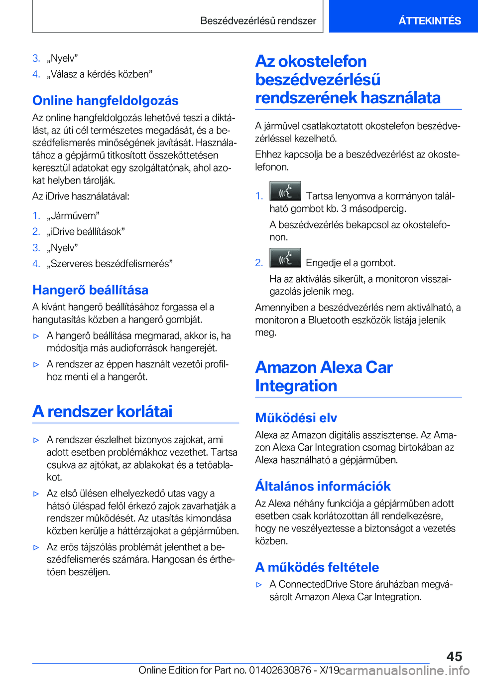 BMW 4 SERIES GRAN COUPE 2020  Kezelési útmutató (in Hungarian) �3�.x�N�y�e�l�vw�4�.x�V�