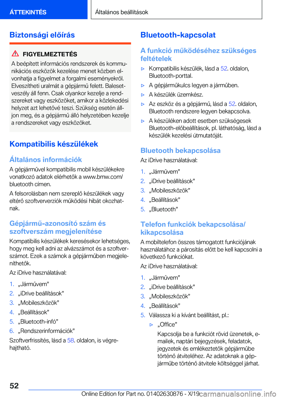 BMW 4 SERIES GRAN COUPE 2020  Kezelési útmutató (in Hungarian) �B�i�z�t�o�n�s�