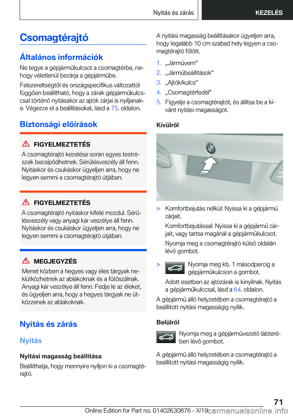 BMW 4 SERIES GRAN COUPE 2020  Kezelési útmutató (in Hungarian) �C�s�o�m�a�g�t�