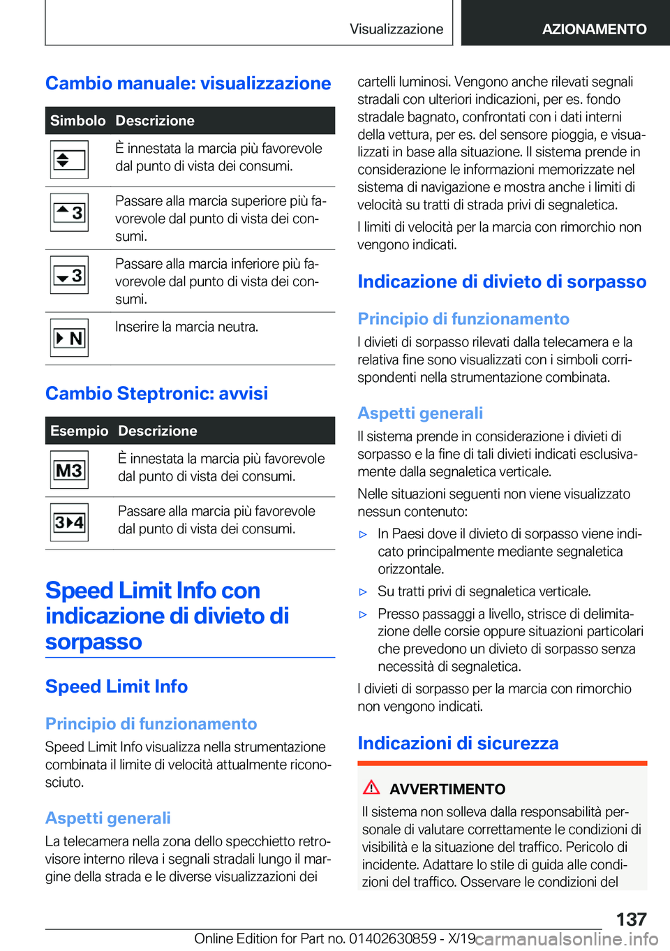 BMW 4 SERIES GRAN COUPE 2020  Libretti Di Uso E manutenzione (in Italian) �C�a�m�b�i�o��m�a�n�u�a�l�e�:��v�i�s�u�a�l�i�z�z�a�z�i�o�n�e�S�i�m�b�o�l�o�D�e�s�c�r�i�z�i�o�n�e�