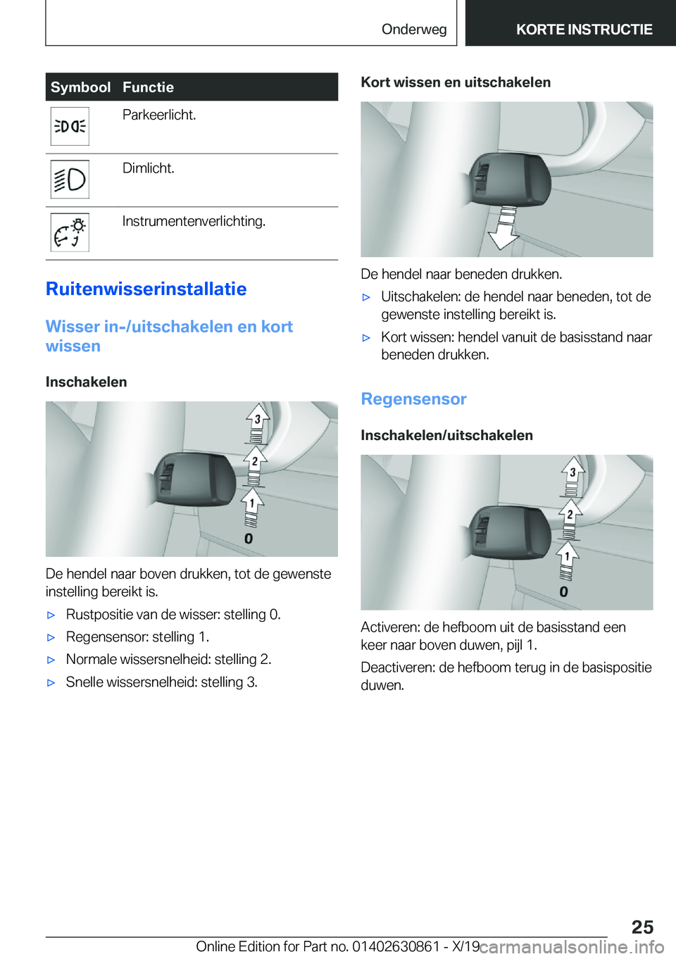 BMW 4 SERIES GRAN COUPE 2020  Instructieboekjes (in Dutch) �S�y�m�b�o�o�l�F�u�n�c�t�i�e�P�a�r�k�e�e�r�l�i�c�h�t�.�D�i�m�l�i�c�h�t�.�I�n�s�t�r�u�m�e�n�t�e�n�v�e�r�l�i�c�h�t�i�n�g�.
�R�u�i�t�e�n�w�i�s�s�e�r�i�n�s�t�a�l�l�a�t�i�e�W�i�s�s�e�r��i�n�-�/�u�i�t�s�c�