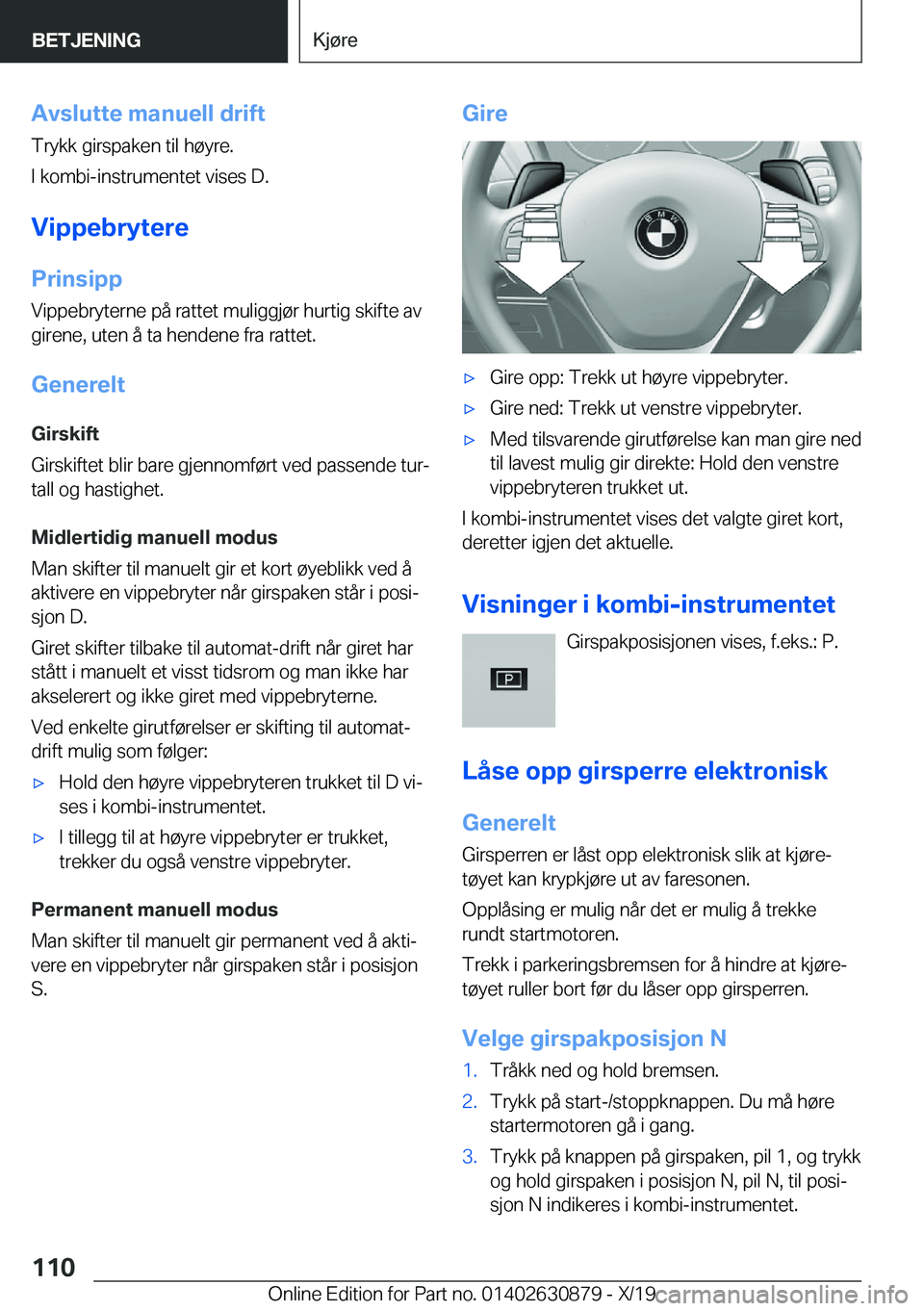 BMW 4 SERIES GRAN COUPE 2020  InstruksjonsbØker (in Norwegian) �A�v�s�l�u�t�t�e��m�a�n�u�e�l�l��d�r�i�f�t�T�r�y�k�k��g�i�r�s�p�a�k�e�n��t�i�l��h�