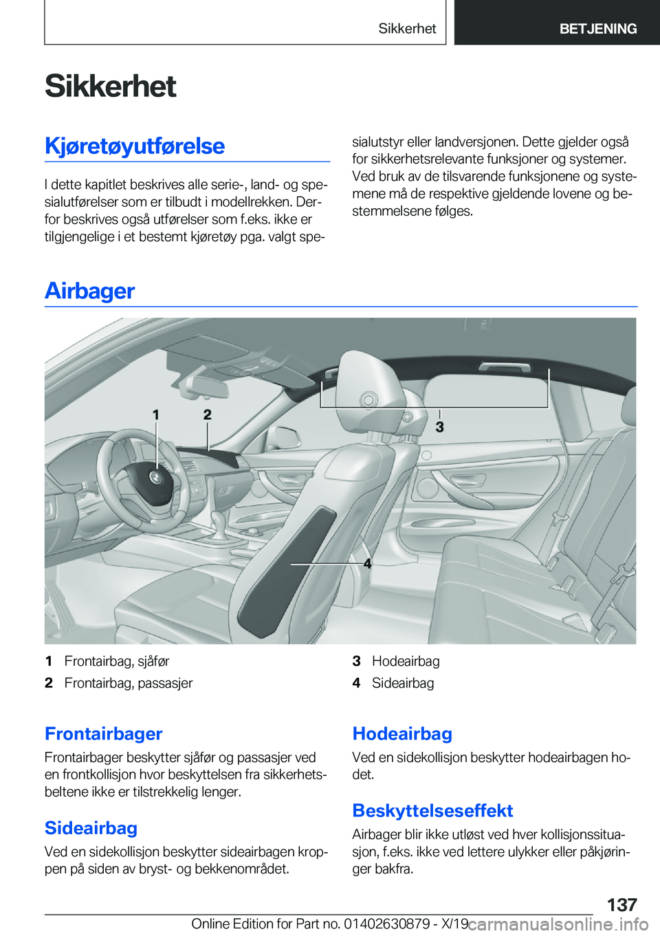 BMW 4 SERIES GRAN COUPE 2020  InstruksjonsbØker (in Norwegian) �S�i�k�k�e�r�h�e�t�K�j�
